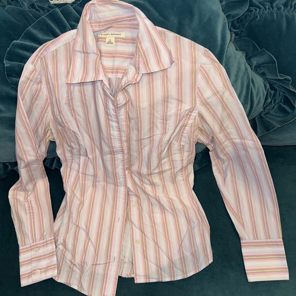 Banana Republic Striped Multi-Color Pink Button Down Collar Shirt Size Small S.